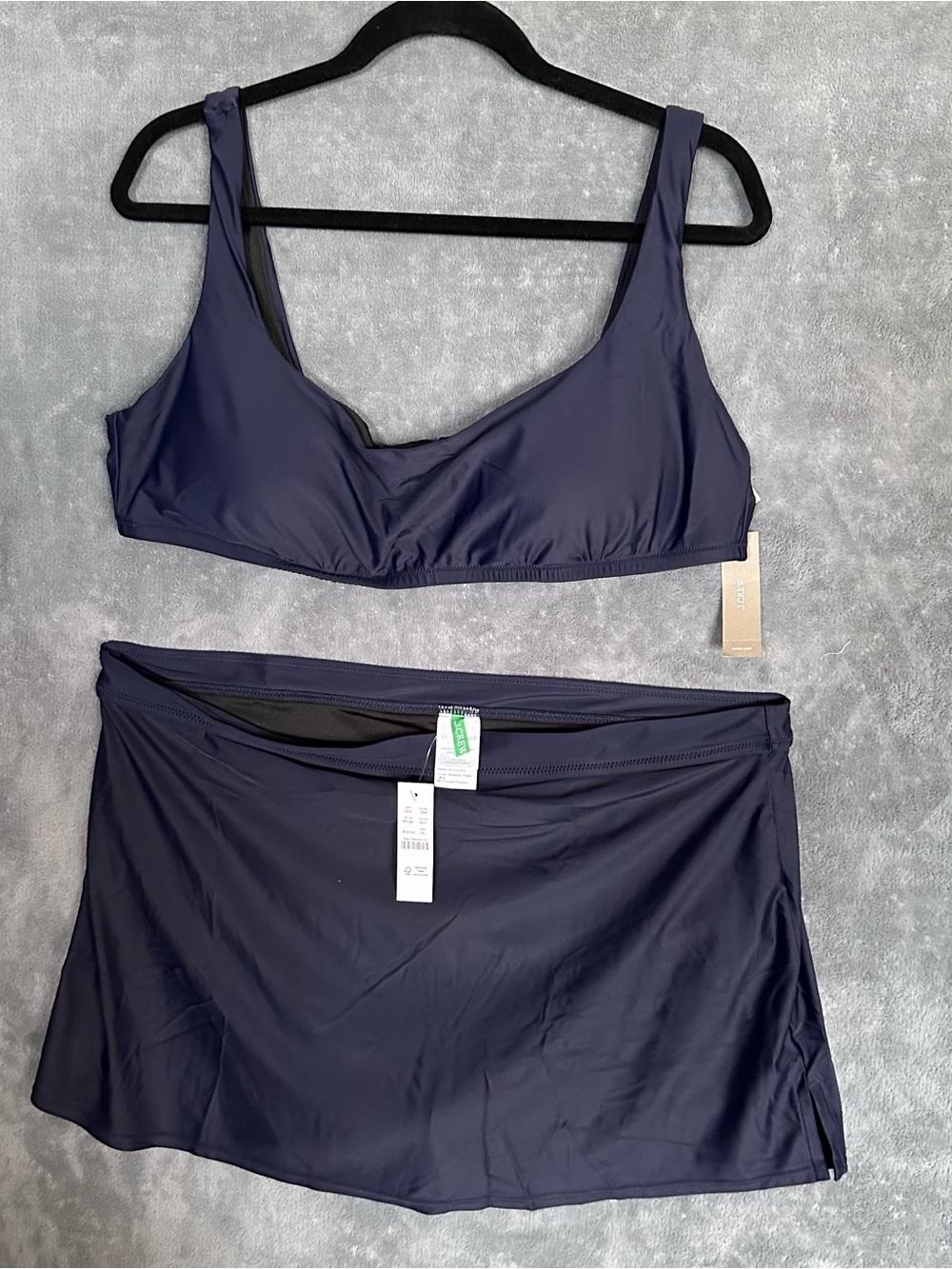 J. Crew Navy Blue Swim Bikini Top and Skirted Bottom nwt adjustable back 2X